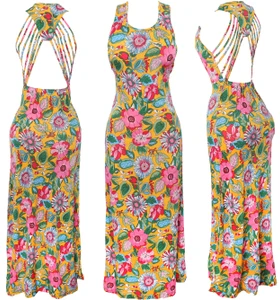 Strappy Yellow Backless Floral Summer Long Maxi Party Dress
