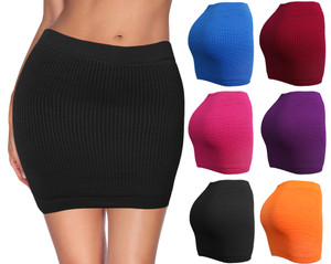 Mini Stretch Mesh Look Solid Basic Bodycon Skirt