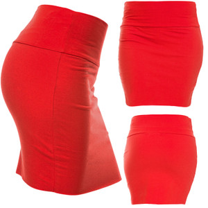 Cotton Blend Red Black Mini Skirt with Wide Waist Band