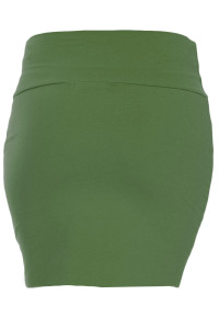 Cotton Blend Basic Olive Mini Skirt with Wide Waist Band