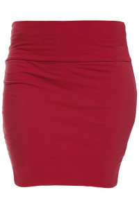 Cotton Blend Basic Burgundy Mini Skirt with Wide Waist Band