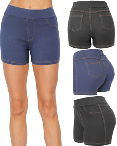 Solid Denim Look Classic Stretchy Summer Shorts