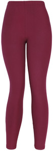 Ultra Soft Burgundy Leggings Solid Brushed Basic Full Leggings