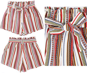 Casual Elastic Waist Aztec Red Basic Summer Shorts with Pockets