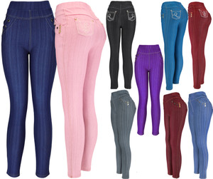 Skinny Pants for Ladies. Stretchy and fashionable textured fabric. Jean look jeggings feature classic pockets .  Sparkle design on back pockets those pants are perfect when paired with high hill and sexy top to dress up for party and dance. Great for any occasion.
