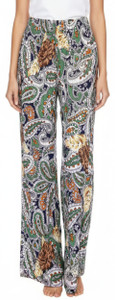 Green Paisley Pleated Palazzo Wide Leg Lounge Summer Pants