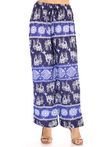 Blue Elephant Pleated Palazzo Wide Leg Causal Pants