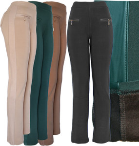 Keep yourself stylish and fashionable yet warm and cozy with our fleece lined leggings. These spliced leggings feature faux nonfunctional front zippers and a 2-inch elastic waistband. They have functional back pockets, and the front sides are covered with faux leather. The back is made of solid black stretchy material. Wear them for any occasion, from casual pants to a girls' night out.
