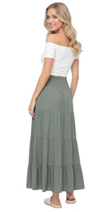 Smocked Waist Olive Summer Women Cotton Blend Solid Gypsy Skirt Long Maxi Skirt Boho
