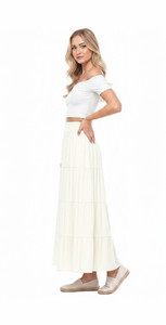 Smocked Waist White Summer Women Cotton Blend Solid Gypsy Skirt Long Maxi Skirt Boho