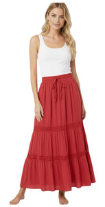Red Summer Cotton Maxi Skirt