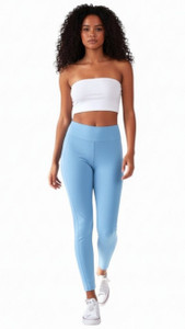 Sky Blue buttery soft yoga leggings.  The High Waisted Pocket Leggings sculpt and smooth fabric. Featuring dual side pockets and targeted compression these leggings deliver performance comfort from studio to street.