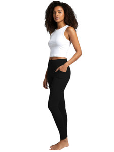 Solid Black Leggings with Pockets Soft Non See Through Workout Leggings