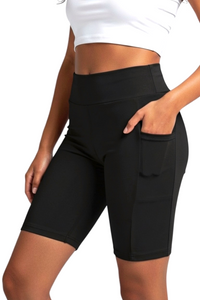 Black Biker Shorts with Pockets Workout Biking Yoga Running Bermuda Short