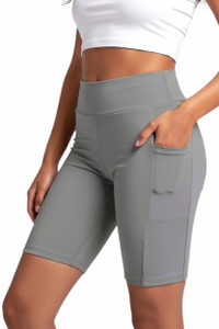 Grey Biker Shorts with Pockets Workout Biking Yoga Running Bermuda Short