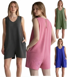 Boho Oversized Romper Loose Tank Top Casual Short Jumpsuit with Pockets