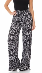 Black Geometric Wide Leg Pants Ethnic Palazzo Pants Stretchy Pleated Pants