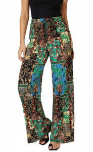 Ethnic Green Wide Leg Pants Ethnic Palazzo Pants Stretchy Pleated Pants