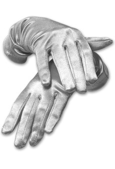 Satin Wrist Length Gloves Silver