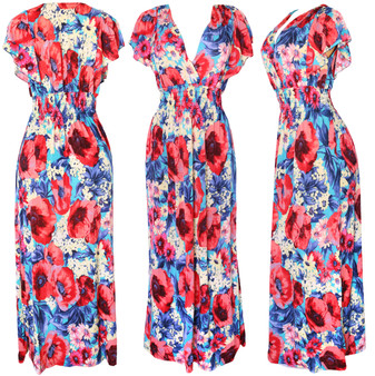 Lightweight Summer Dress. Beautiful Poppy Flower themed dress that is perfect for your summer evening event . Butterfly flowy sleeves are supper flattering. Deep v neck line with smocked under bust