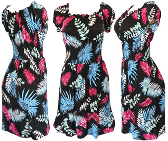 Beautiful Hawaiian leaf pattern summer dress. Sundress cover up is great for casual days at the park or beach .The pattern of big roses is so striking and unique, and the dress is so comfortable to wear. Short sleeve dress