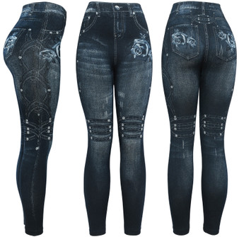 These jean leggings combine the fashionable look of denim with the comfort of leggings. They’re made of a stretchy material that allows for a skinny jeans look without the discomfort of regular jeans. Match them with your favorite boots or heels and watch the compliments roll in.
