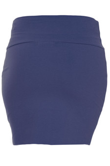 Cotton Blend Basic Navy Mini Skirt with Wide Waist Band