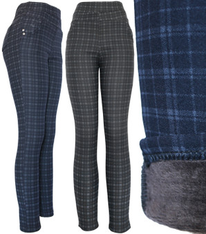 Plaid Classic Design Checkered Plush Lined Winter Pants Leggings