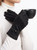 Black Touchscreen Faux Suede Winter Gloves with Leather Bow Quilted Design