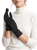 Black Touchscreen Faux Suede Winter Gloves with Leather Bow Quilted Design