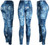 Patch Blue Denim Look Cotton Blend Basic Causal Fun Printed Leggings