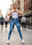 Patch Blue Denim Look Cotton Blend Basic Causal Fun Printed Leggings