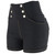 Buttons Denim Look High Waist Stretchy Cotton Shorts
