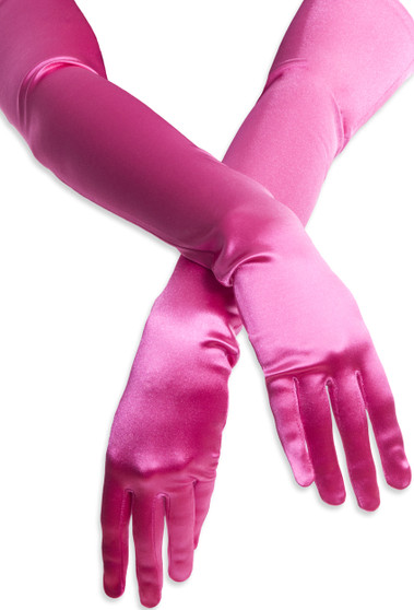 Satin Opera Gloves Hot Pink