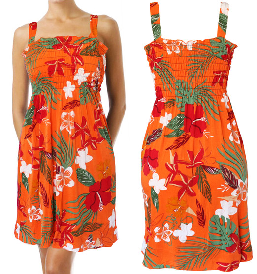 Beautiful Orange Dress Hawaiian pattern flower pattern summer dress. Sundress cover up is great for casual days at the park or beach .The pattern of big roses is so striking and unique, and the dress is so comfortable to wear.