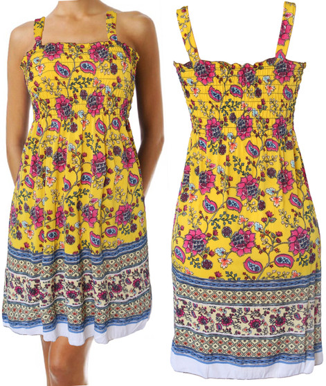 Paisley flower  Beach Cover Up Sleeveless Smocked Dress. Beautiful Summer dress that is lightweight and airy.