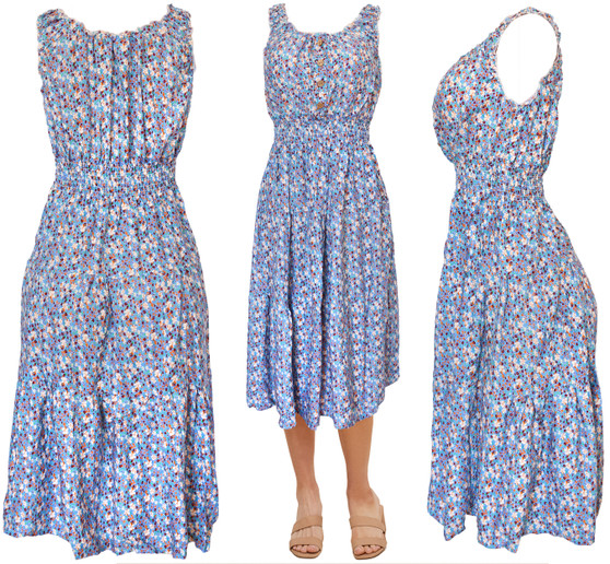 Cotton flowy  flowers dress . Floral dress. Great summer dress knee length dress. Smocked waist dress. Flowy summer dress