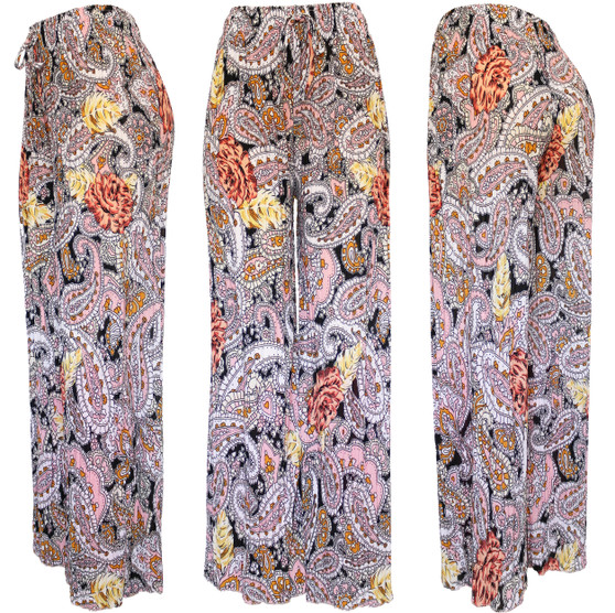 Pink Paisley Print Palazzo Pants. High Waisted Women's Pleated Slinky Stretchy Palazzo Pants. Great casual pants that with right accessories will transform in evening pant. Trendy loose fit and super elegant and chic colors are unique and will bring your summer look to another level . Lightweight and flowing fabric is ideal for those hot summer days. Wide legs combined with pleating from the waist down makes it move like a skirt creating a flattering volume. Modern paisley design in fashionable color. Can be easily dressed up or down.