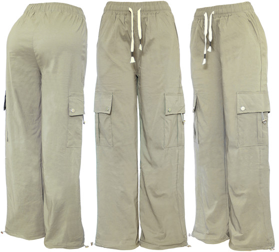 Khaki Cargo Pants for Women. Hiking pants for ladies who loves comfort and practicality. Stretchy loose pants are quick drying summer pants.