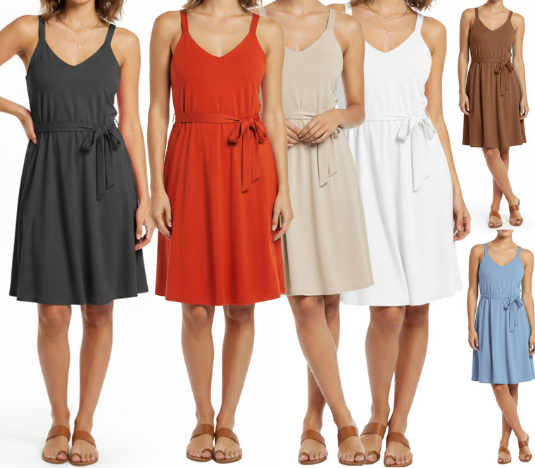 Flared Classic Solid A line Dress with Belt Causal Fashion Summer Dress