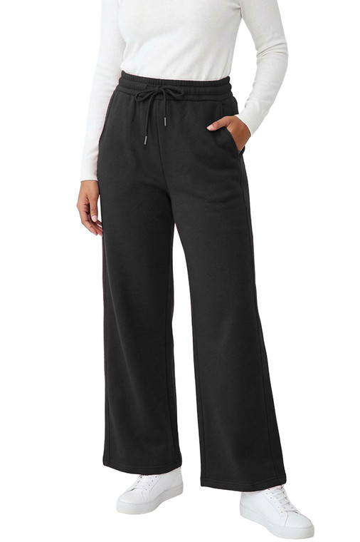 Winter Wide Leg Black Cozy Fleece Lined Pants Warm Sweatpants Cold Weather Pant
