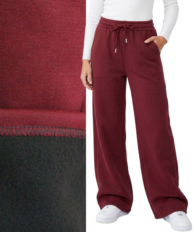 Winter Wide Leg Burgundy Cozy Fleece Lined Pants Warm Sweatpants Cold Weather Pant