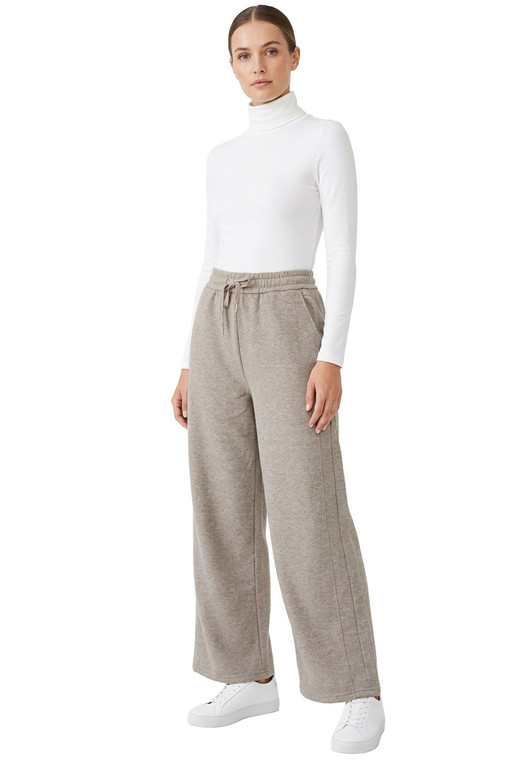 Winter Wide Leg Heather Beige Cozy Fleece Lined Pants Warm Sweatpants Cold Weather Pant