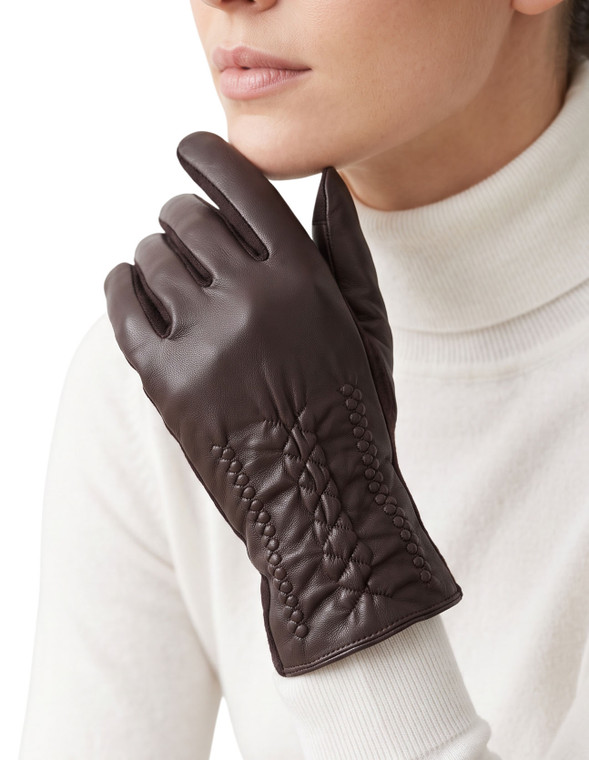 Womens Fashion Chick Design Warm Driving Gloves Leather Front Winter Gloves Brown