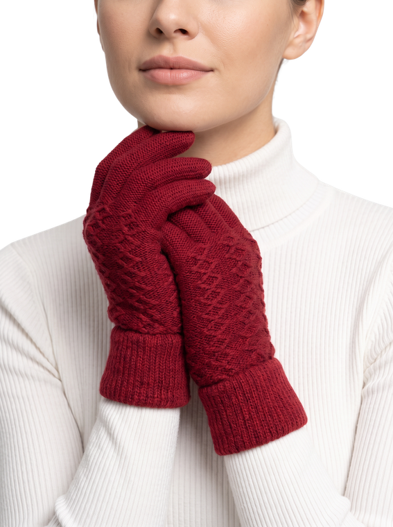 Touchscreen Winter Cuffed Magic Gloves Stretch Knit No Fleece Lining Red