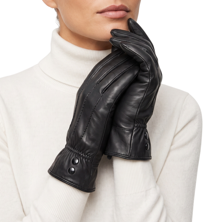 Black Winter Warm Classic Genuine Leather Gloves with Button
