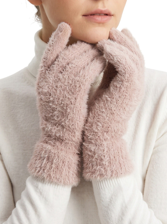 Khaki Fuzzy Faux Mink Hair Soft Womens Fuzzy Winter Touchscreen Gloves Soft Stretchy