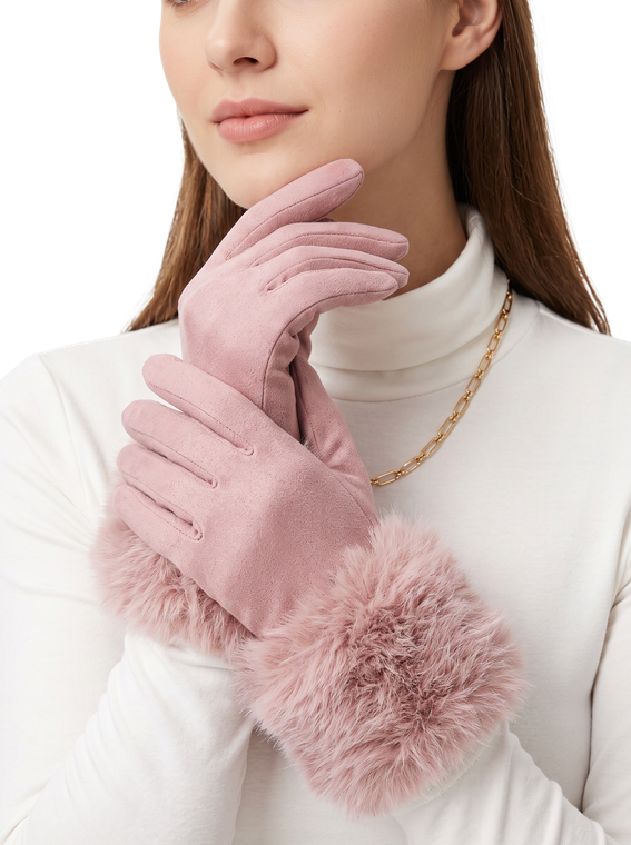 Pink Touchscreen Gloves w Faux Fur Warmer Cuff Luxurious Soft Winter Gloves