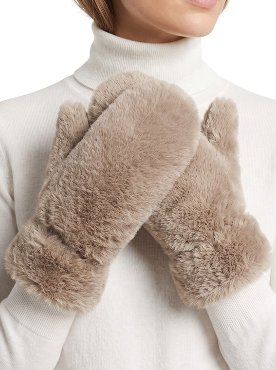 Beige Faux Fur Thick Plush Lined Winter Mittens Cold Weather Gloves Super Warm
