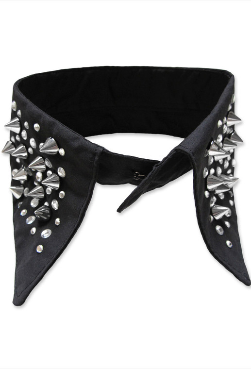 Black False Collar With Silver Rivet And Rhinestone